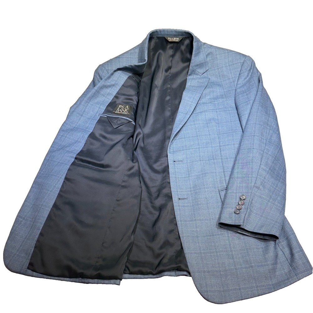 Jos. A. Banks Men's Traveler Blazer Tailored Fit Wool Men's Sz 42L Blue Plaid
